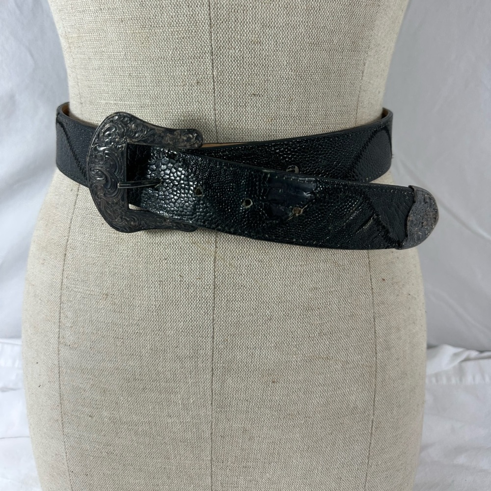 Genuine vintage CRUMRINE western black belt buckle in aged silver size 42